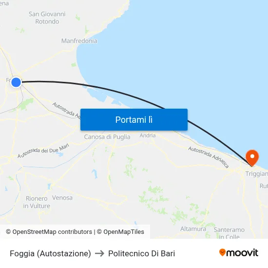 Foggia (Autostazione) to Politecnico Di Bari map