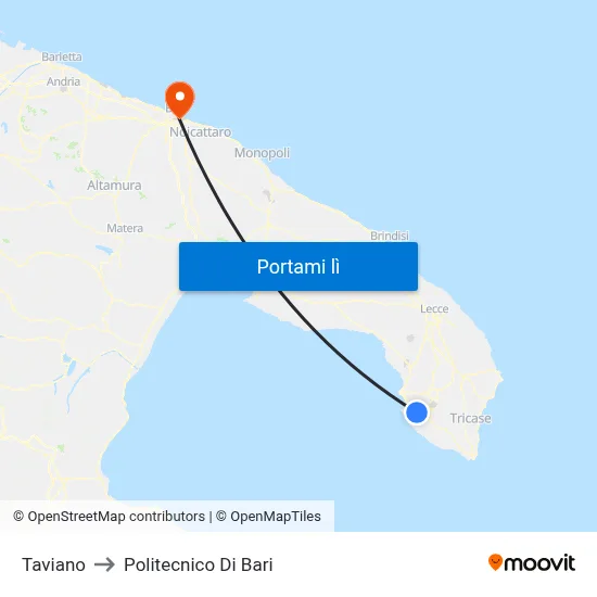 Taviano to Politecnico Di Bari map