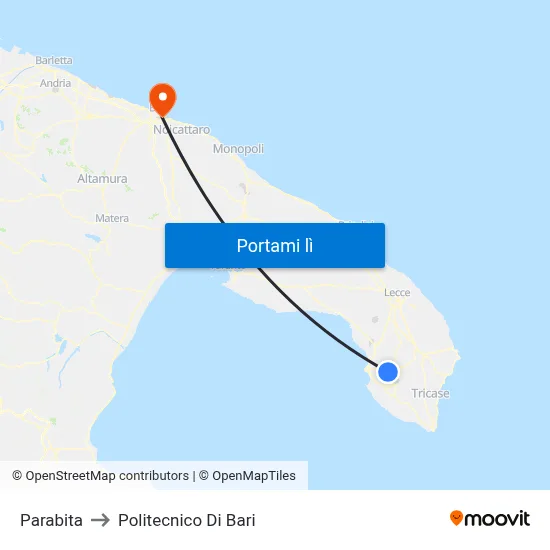 Parabita to Politecnico Di Bari map