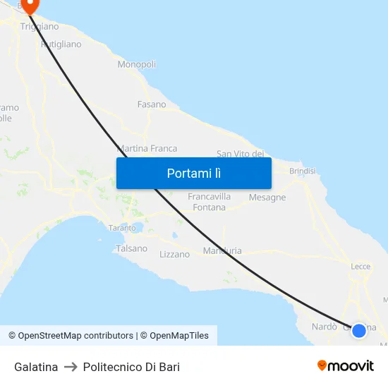 Galatina to Politecnico Di Bari map