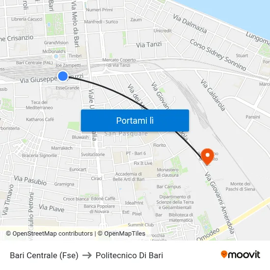 Bari Centrale (Fse) to Politecnico Di Bari map