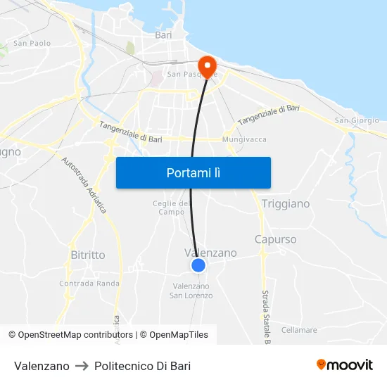 Valenzano to Politecnico Di Bari map