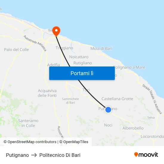 Putignano to Politecnico Di Bari map