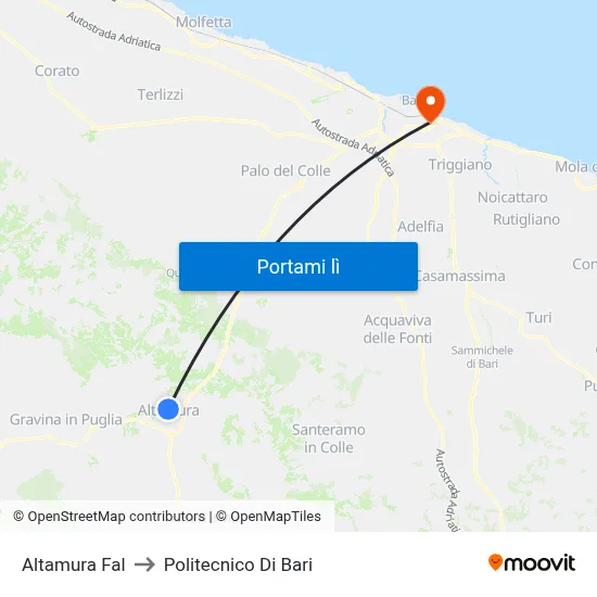 Altamura Fal to Politecnico Di Bari map