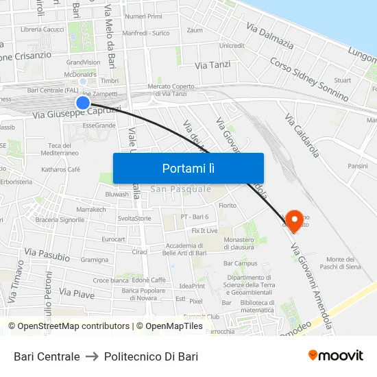 Bari Centrale to Politecnico Di Bari map