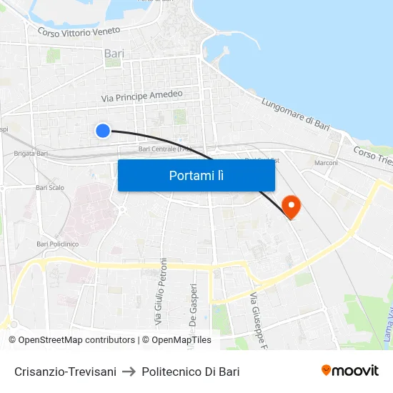 Crisanzio-Trevisani to Politecnico Di Bari map