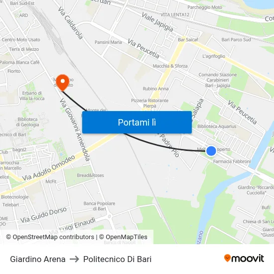Giardino Arena to Politecnico Di Bari map
