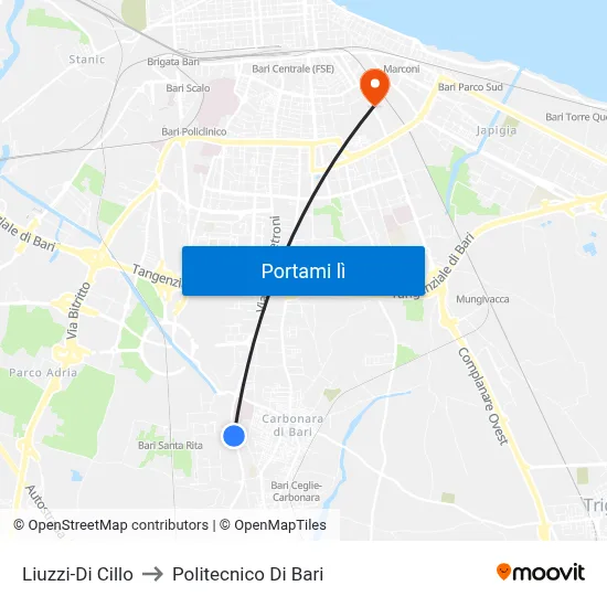 Liuzzi-Di Cillo to Politecnico Di Bari map