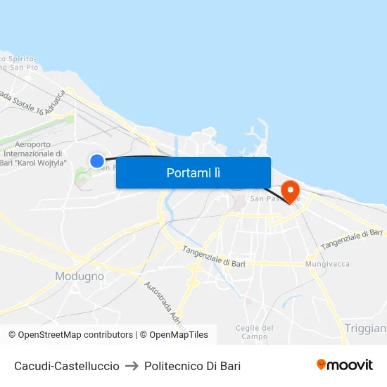 Cacudi-Castelluccio to Politecnico Di Bari map