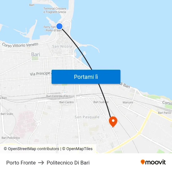 Porto Fronte to Politecnico Di Bari map