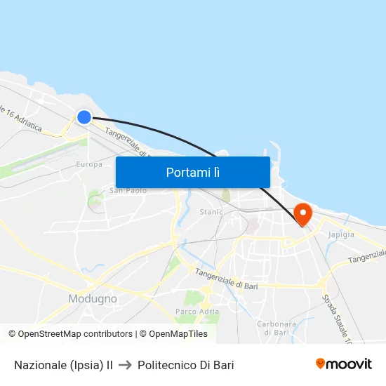 Nazionale (Ipsia) II to Politecnico Di Bari map