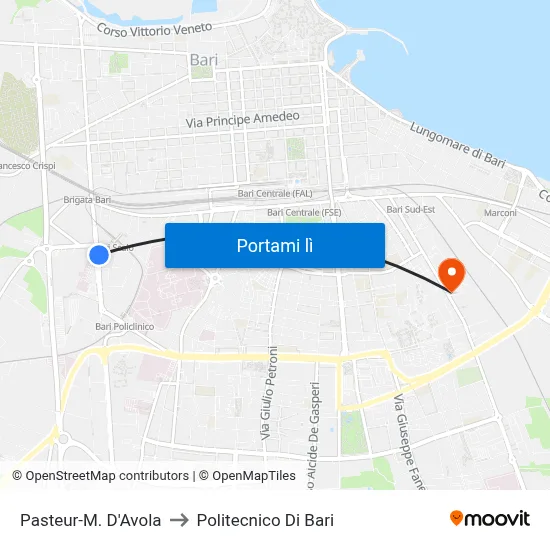 Pasteur-M. D'Avola to Politecnico Di Bari map