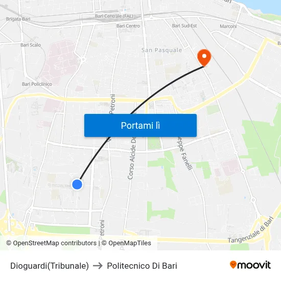 Dioguardi(Tribunale) to Politecnico Di Bari map