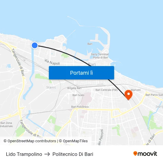 Lido Trampolino to Politecnico Di Bari map