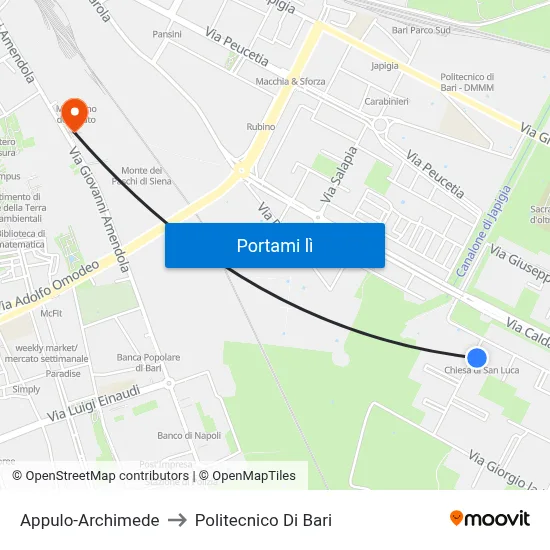 Appulo-Archimede to Politecnico Di Bari map