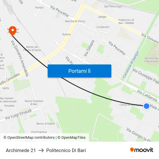 Archimede 21 to Politecnico Di Bari map