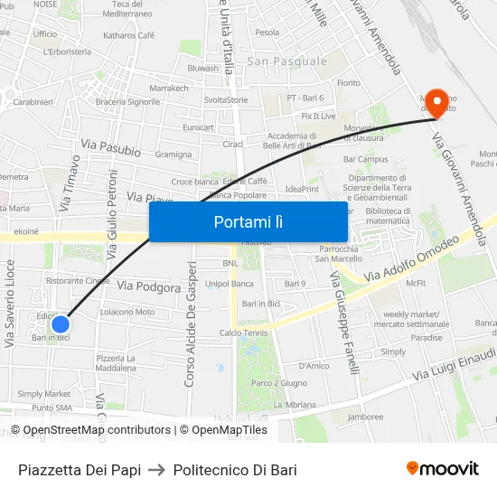 Piazzetta Dei Papi to Politecnico Di Bari map
