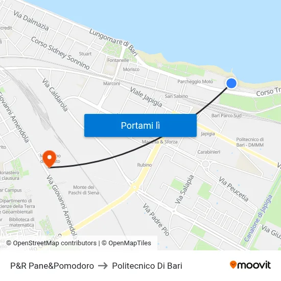 P&R Pane&Pomodoro to Politecnico Di Bari map