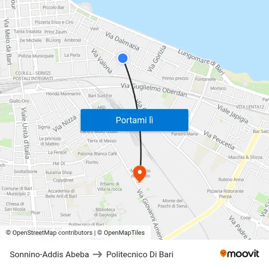 Sonnino-Addis Abeba to Politecnico Di Bari map