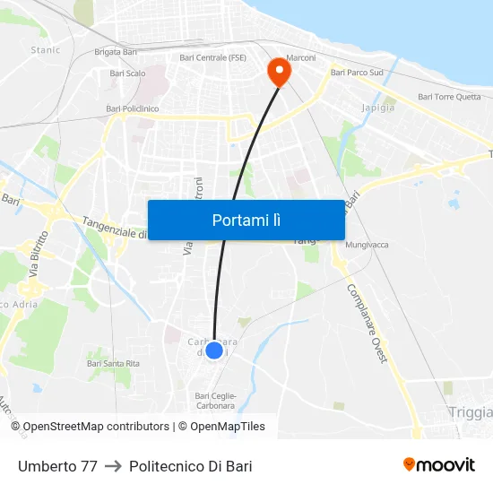 Umberto 77 to Politecnico Di Bari map