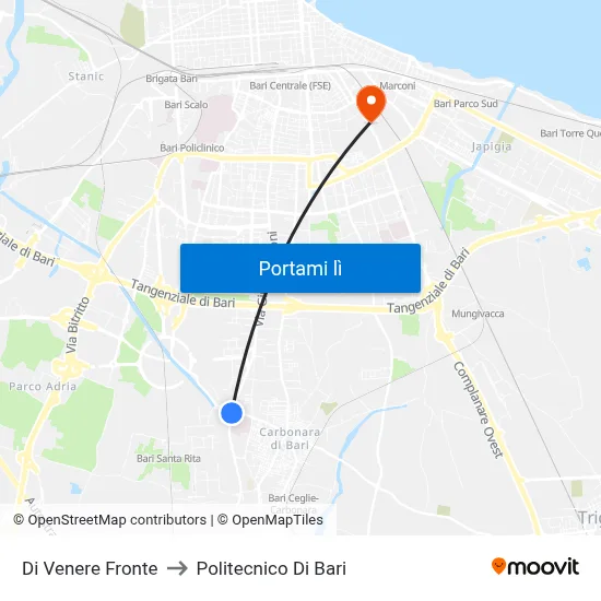 Di Venere Fronte to Politecnico Di Bari map