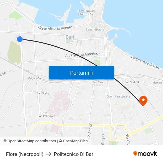 Fiore (Necropoli) to Politecnico Di Bari map