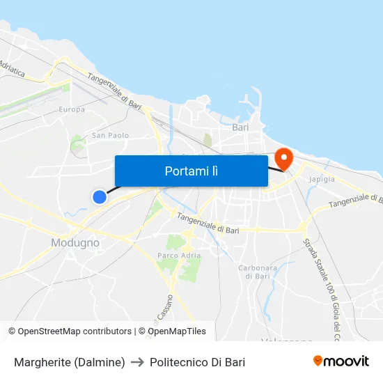 Margherite (Dalmine) to Politecnico Di Bari map