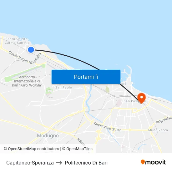 Capitaneo-Speranza to Politecnico Di Bari map