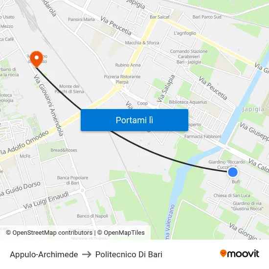 Appulo-Archimede to Politecnico Di Bari map