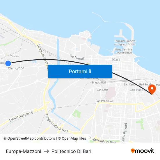 Europa-Mazzoni to Politecnico Di Bari map