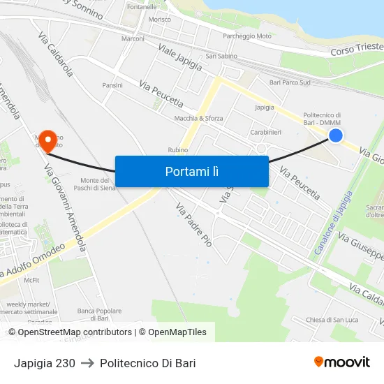 Japigia 230 to Politecnico Di Bari map
