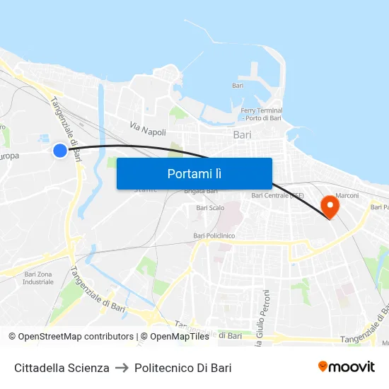 Cittadella Scienza to Politecnico Di Bari map