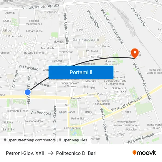 Petroni-Giov. XXIII to Politecnico Di Bari map
