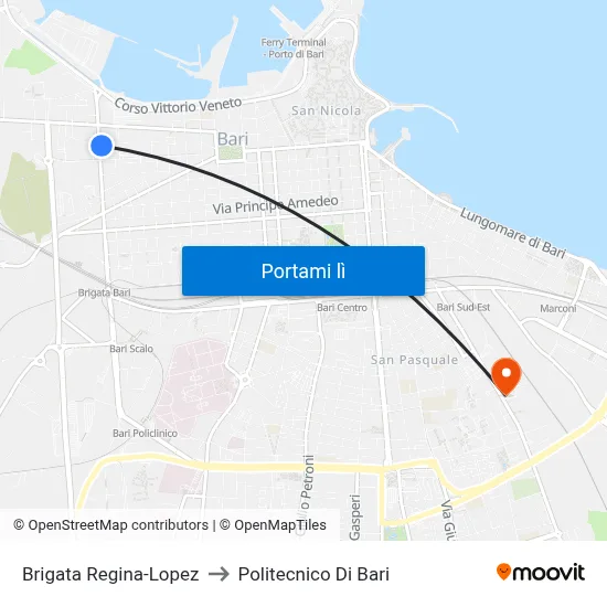 Brigata Regina-Lopez to Politecnico Di Bari map