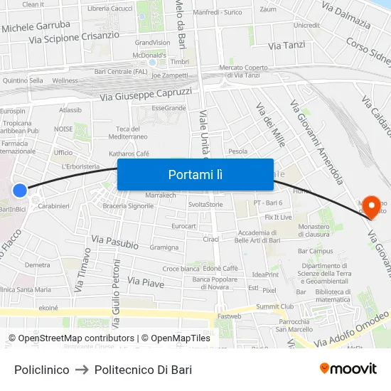 Policlinico to Politecnico Di Bari map