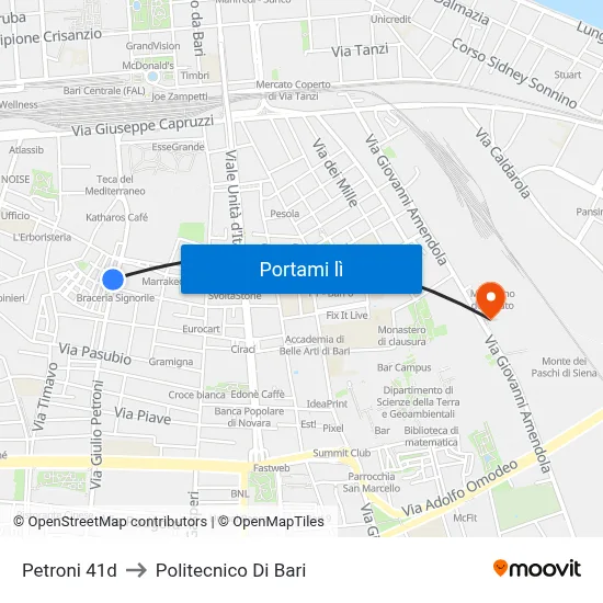 Petroni 41d to Politecnico Di Bari map