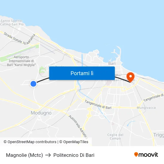 Magnolie (Mctc) to Politecnico Di Bari map