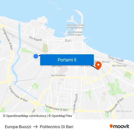 Europa-Buozzi to Politecnico Di Bari map