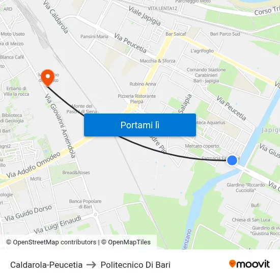 Caldarola-Peucetia to Politecnico Di Bari map