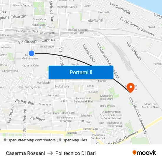 Caserma Rossani to Politecnico Di Bari map