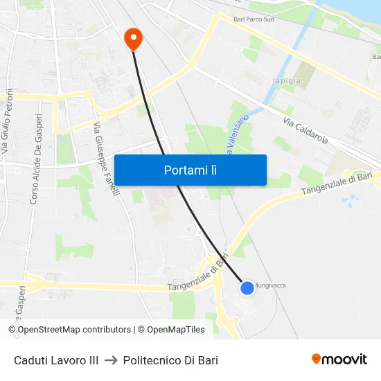 Caduti Lavoro III to Politecnico Di Bari map