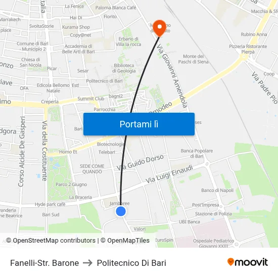 Fanelli-Str. Barone to Politecnico Di Bari map
