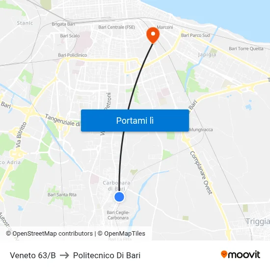Veneto 63/B to Politecnico Di Bari map