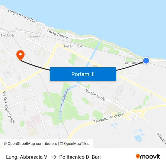 Lung. Abbrescia VI to Politecnico Di Bari map