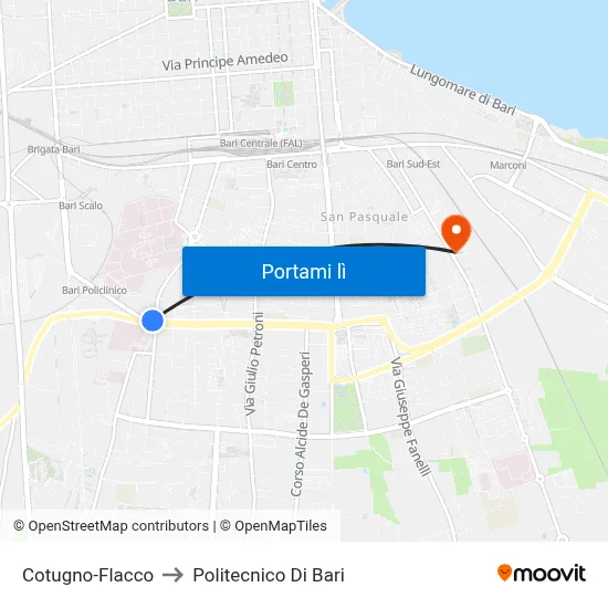 Cotugno-Flacco to Politecnico Di Bari map