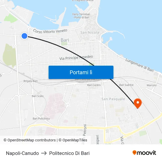 Napoli-Canudo to Politecnico Di Bari map