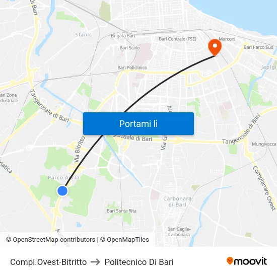 Compl.Ovest-Bitritto to Politecnico Di Bari map