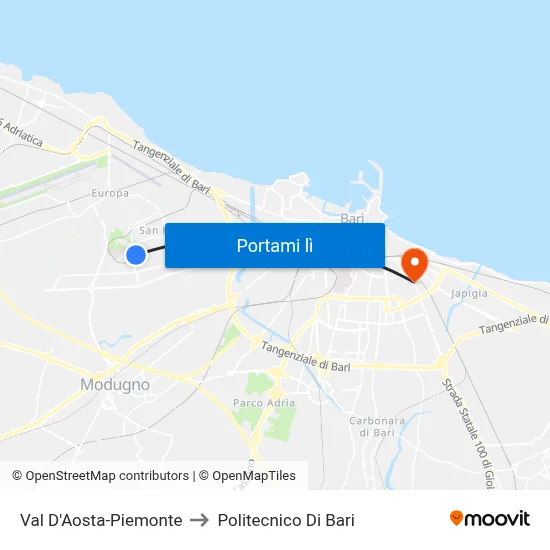 Val D'Aosta-Piemonte to Politecnico Di Bari map