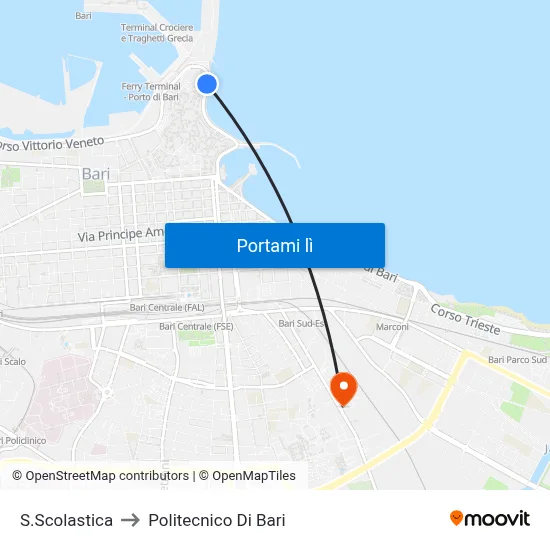 S.Scolastica to Politecnico Di Bari map