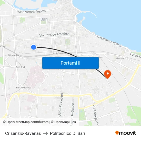Crisanzio-Ravanas to Politecnico Di Bari map